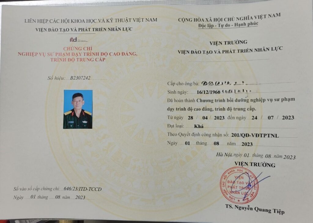 Chứng chỉ Nghiệp vụ sư phạm dạy TC - CĐ